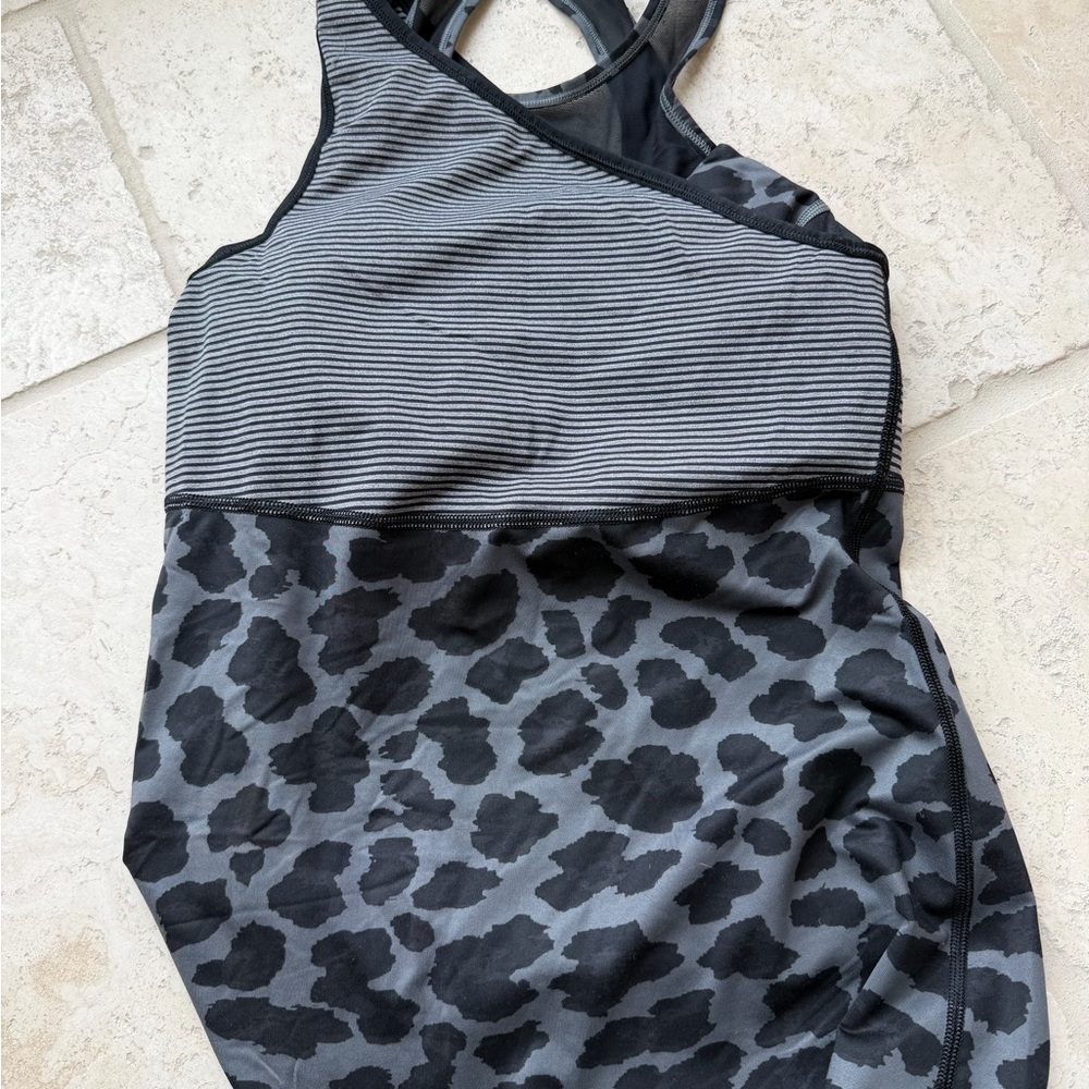 7 pieces: lululemon athletica Gray and Black Striped Workout Top